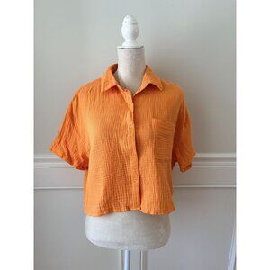 DKNY Jeans Orange Textured Cotton Button-Up Cropped Shirt S New